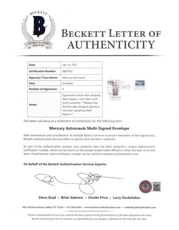 Lot #358 Mercury Astronauts Signed First Day Cover - Image 2