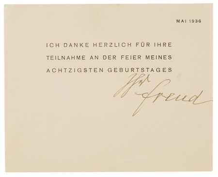 Lot #268. Sigmund Freud Signed Thank-You Card