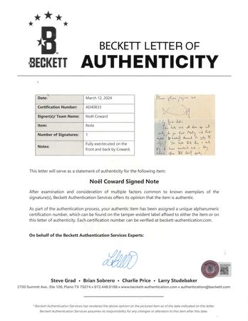 Lot #503 Noel Coward Autograph Letter Signed - Image 3