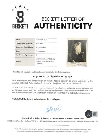 Lot #279 Augustus Post Signed Photograph - Image 2