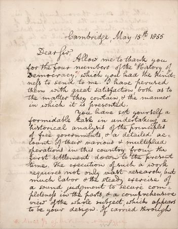 Lot #518 Jared Sparks Autograph Letter Signed, Praising the 'History of Democracy': 