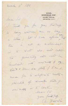 Lot #245 Charles Darwin Autograph Letter Signed -