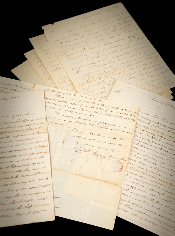 Lot 6006 William Henry Harrison (4) Letters Signed to the Secretary of War, Warning of Indian Hostilities on the Indiana Frontier