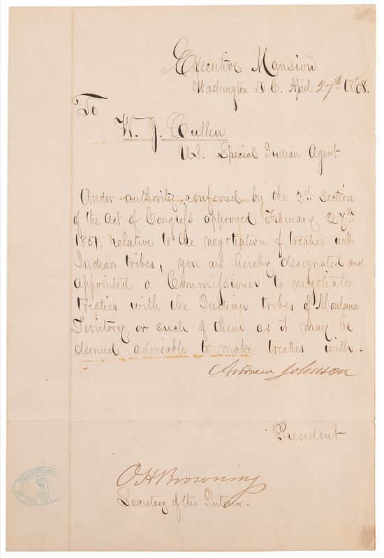 Lot 6008 Andrew Johnson Letter Signed as President, Appointing a 