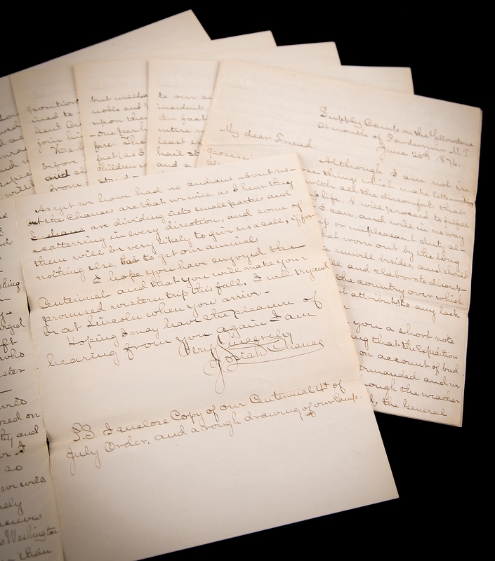 Lot 6037 Josiah Chance Autograph Letter Signed on the Battle of the Little Bighorn - 23-Page Firsthand Account, Rife with Remarks on George A. Custer's Bravery: 