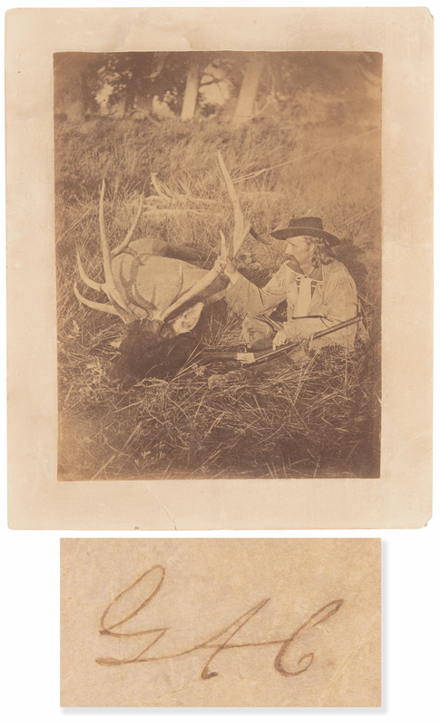 Lot 6027 George A. Custer Signed Photograph of a Prize Elk from the Yellowstone Expedition of 1873