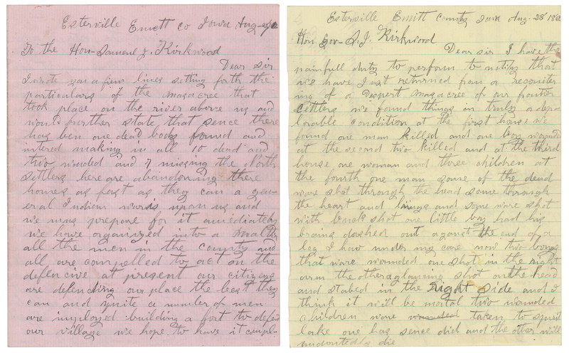 Lot 6062 Sioux Depredations: Edwin Bruce (2) Autograph Letters Signed to Gov. Samuel J. Kirkwood of Iowa on a 