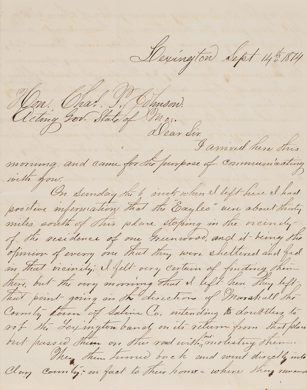 Lot 6148 James-Younger Gang: Flourney Yancey Autograph Letter Signed, Pursuing the Outlaws: 