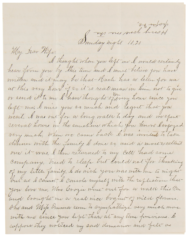 Lot 6133 Frank James Autograph Letter Signed to His Wife, Awaiting Trial in Gallatin, Missouri, Five Months After Jesse James was Gunned Down by Robert Ford: 