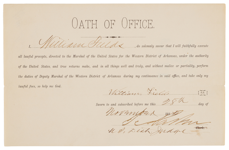 Lot 6123 Isaac C. Parker Document Signed - Oath of Office Approved by 'The Hanging Judge'