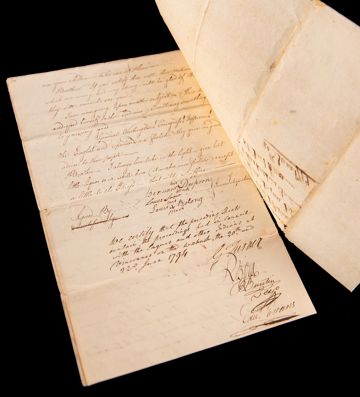 Lot 6061 Council at Vincennes: Manuscript Record of a Peace Council with Chiefs and Warriors of the Saque, Fox, and Kaskaskias (1794)