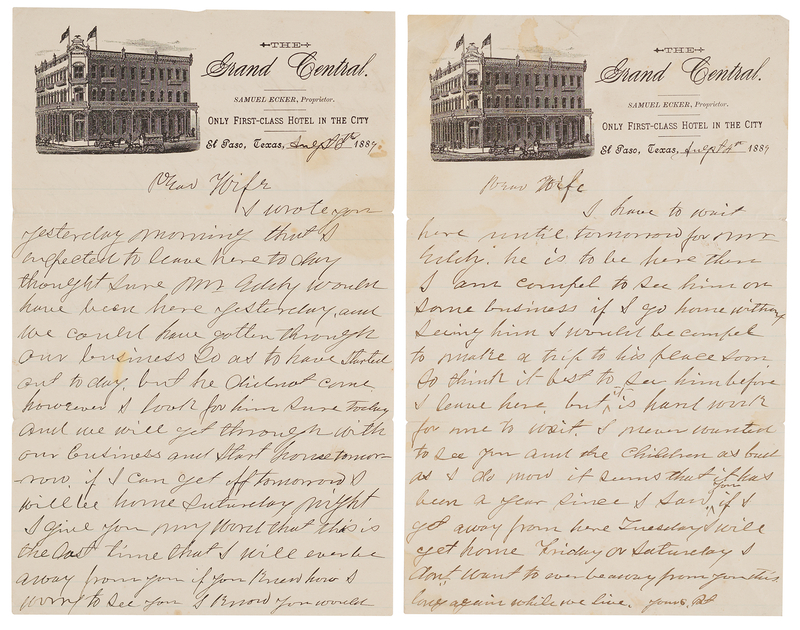 Lot 6118 Pat Garrett (2) Autograph Letters Signed to His Wife: 
