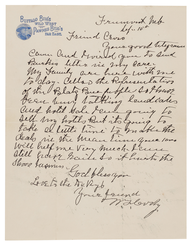 Lot 6167 William F. 'Buffalo Bill' Cody Autograph Letter Signed: 