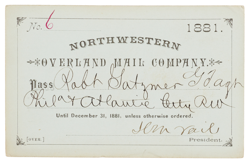 Lot 6022 Stagecoach: 1881 Northwestern Overland Mail Company Pass