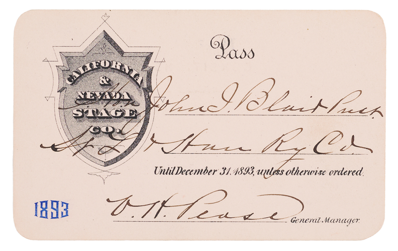Lot 6023 Stagecoach: 1893 California & Nevada Stage Co. Pass