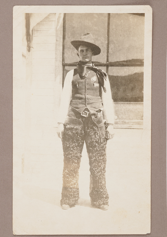 Lot 6129 Cowboy Sheriff Photograph with Gunbelt and Wooly Chaps