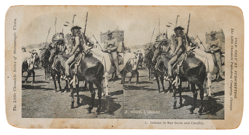 Lot 6069 Indian Warriors Stereoview Card by the Little Chronicle Publishing Company