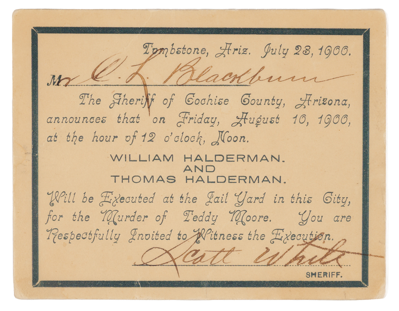 Lot 6130 Tombstone 1900 Execution Card for the Halderman Brothers