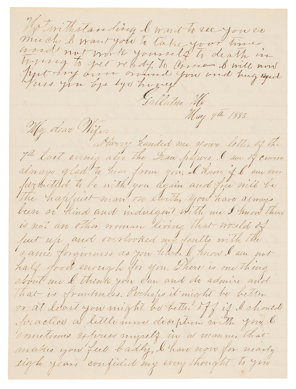 Lot 6135 Frank James Autograph Letter Signed from Gallatin Jail, Wary of His Defense - “I don’t think they know one devilish thing about it” (May 9, 1883)