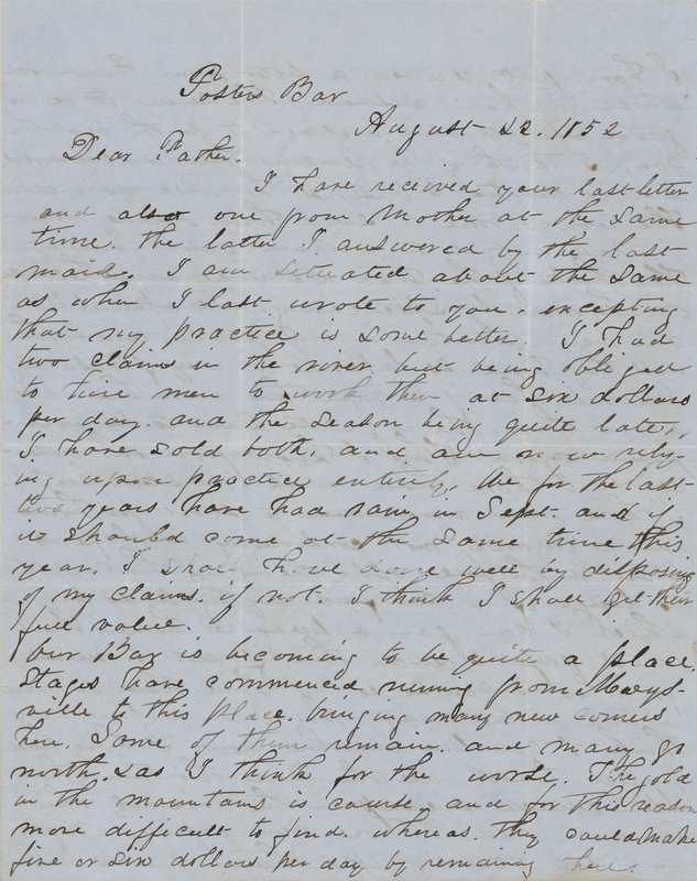 Lot 6018 Gold Rush: Luther Fitch, Jr. Autograph Letter Signed - The Young Doctor on “much sickness” Among Miners at Foster Bar, California
