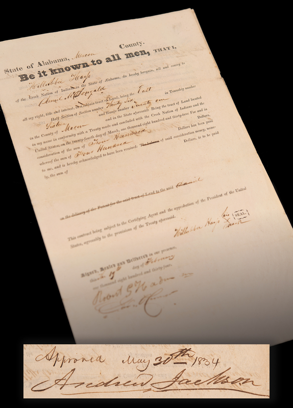 Lot 6004 Andrew Jackson Rare Presidential Endorsement Signature - Approving the Sale of Creek Nation Lands