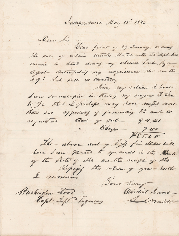 Lot 6013 Santa Fe Trail: S. S. Waldo Autograph Letter Signed (1840) - 