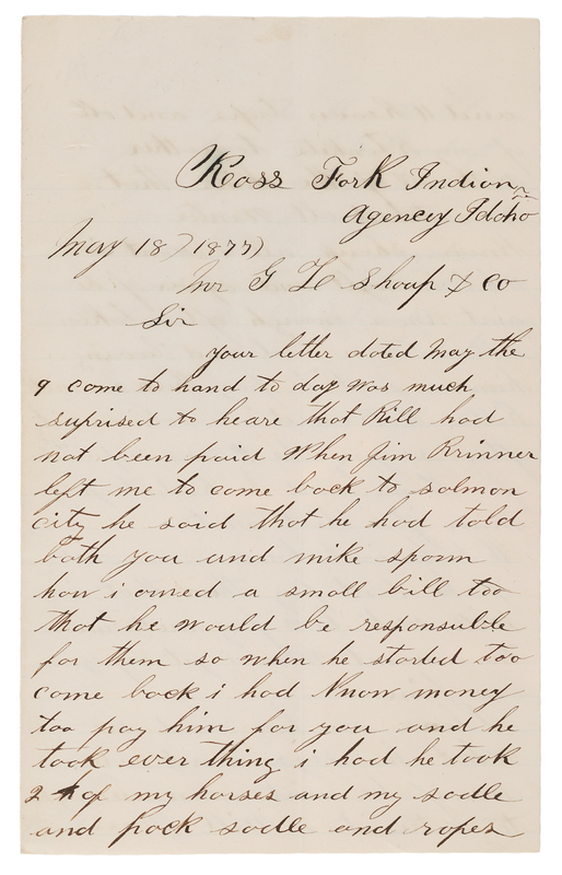 Lot 6064 Ross Fork Indian Agency (Fort Hall Reservation): William Gunard Autograph Letter Signed