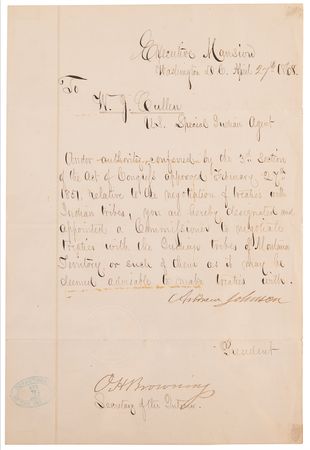 Lot #6008 Andrew Johnson Letter Signed as