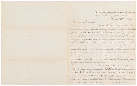 Lot #6037 Josiah Chance Autograph Letter Signed on the Battle of the Little Bighorn - 23-Page Firsthand Account, Rife with Remarks on George A. Custer's Bravery: 