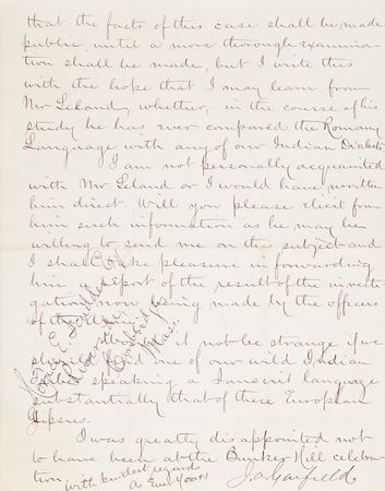 Lot #6009 James A. Garfield Letter Signed, Investigating an Interpreter's Claim as to the 