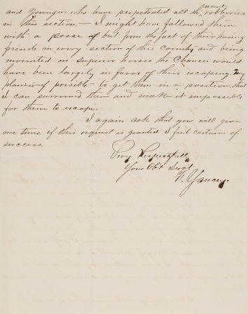 Lot #6148 James-Younger Gang: Flourney Yancey Autograph Letter Signed, Pursuing the Outlaws: 