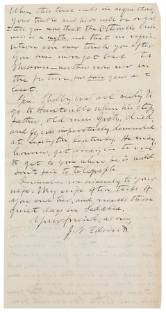 Lot #6152 James-Younger Gang: John Newman Edwards Autograph Letter Signed to Frank James: 