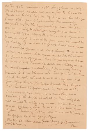 Lot #6138 Frank James Autograph Letter Signed to His Wife, Awaiting Trial in Gallatin, Missouri: 