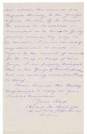 Lot #6150 James-Younger Gang: Robert M. Boatright Autograph Letter Signed to Gov. Charles H. Hardin, Inquiring 