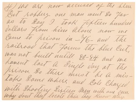 Lot #6158 Jim Younger Autograph Letter Signed, Denouncing Criminal Rumors: 