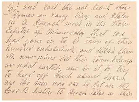 Lot #6158 Jim Younger Autograph Letter Signed, Denouncing Criminal Rumors: 