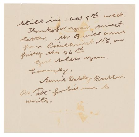 Lot #6178 Annie Oakley Autograph Note Signed: