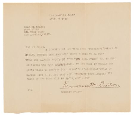Lot #6132 Emmett Dalton Typed Letter Signed on His