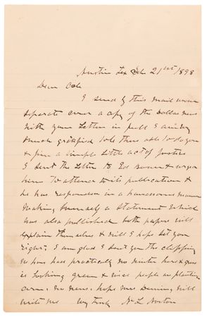 Lot #6155 Cole Younger Twice-Signed Autograph Letter on Confederate Guerrilla William Quantrill: 
