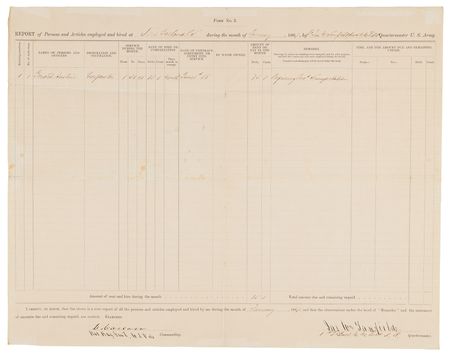 Lot #6041 Kit Carson Document Signed - Report of Persons and Articles Employed and Hired at Fort Garland (1867) - Image 2