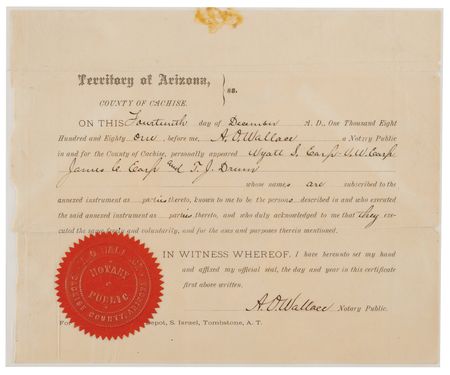 Lot #6113 Wyatt and Virgil Earp Archive: Signed Leasing Contract and Autograph Bill to the City of Tombstone - Image 5