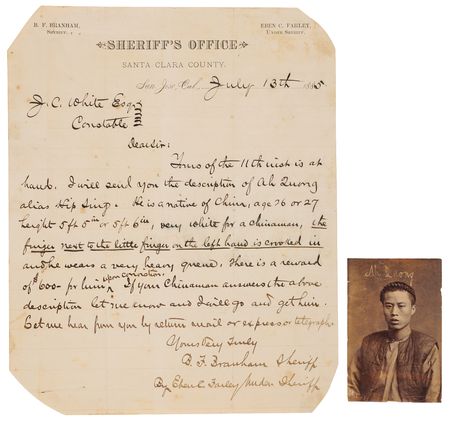 Lot #6127 California Sheriff's Letter and Mug Shot