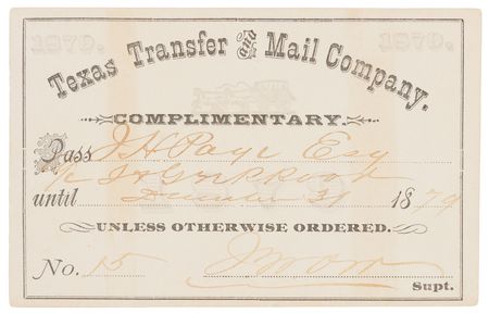 Lot #6109 Stagecoach: 1879 Texas Transfer & Mail