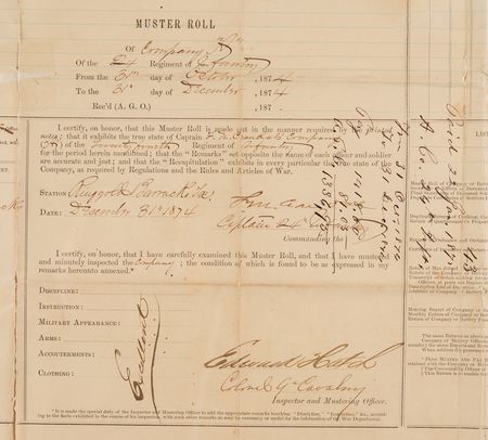 Lot #6043 Buffalo Soldiers: 24th Infantry Muster Roll (1874) - Comprised of Veterans of the U.S. Colored Troops and Freedmen - Image 3