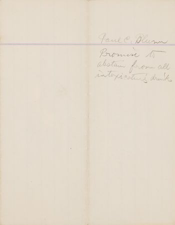 Lot #6161 Paul Blum Autograph Document Signed Twice - Agreeing to Sobriety “while with the Buffalo Bill Wild West Show, or while in charge of Sitting Bull” - Image 2