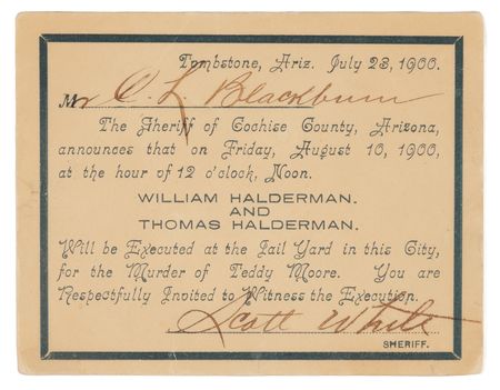 Lot #6130 Tombstone 1900 Execution Card for the