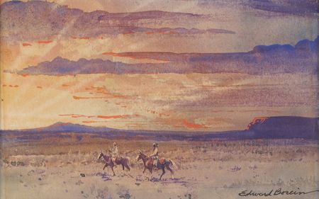 Lot #6105 Edward Borein Original Watercolor Painting - Sunset Riders - Image 2