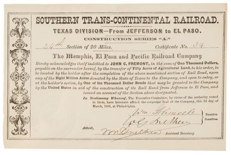 Lot #6042 John C. Fremont Signed Bond