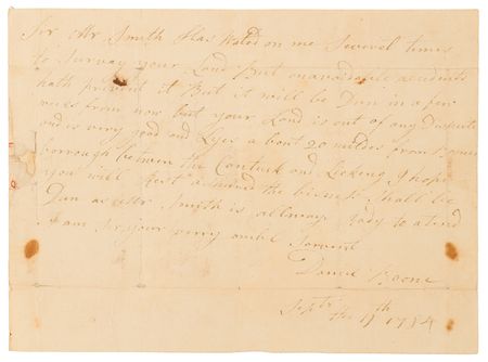 Lot #6093 Daniel Boone Autograph Letter Signed as Deputy Surveyor, Referencing Land “20 Miles from Boonesborrough” (1784) - Image 2