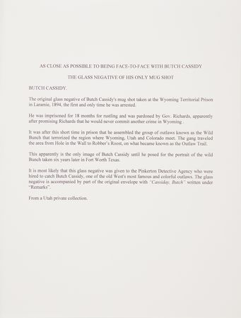 Lot #6131 Butch Cassidy Original ‘Mug Shot’ Glass Negative - One of Only Three Known Portraits of the Outlaw - From His First and Only Arrest (1894) - Image 7